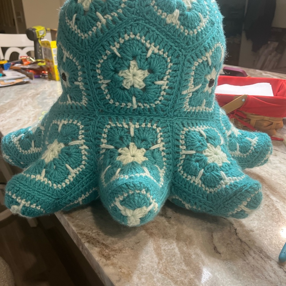 Handmade Teal Crochet African Flower Octopus